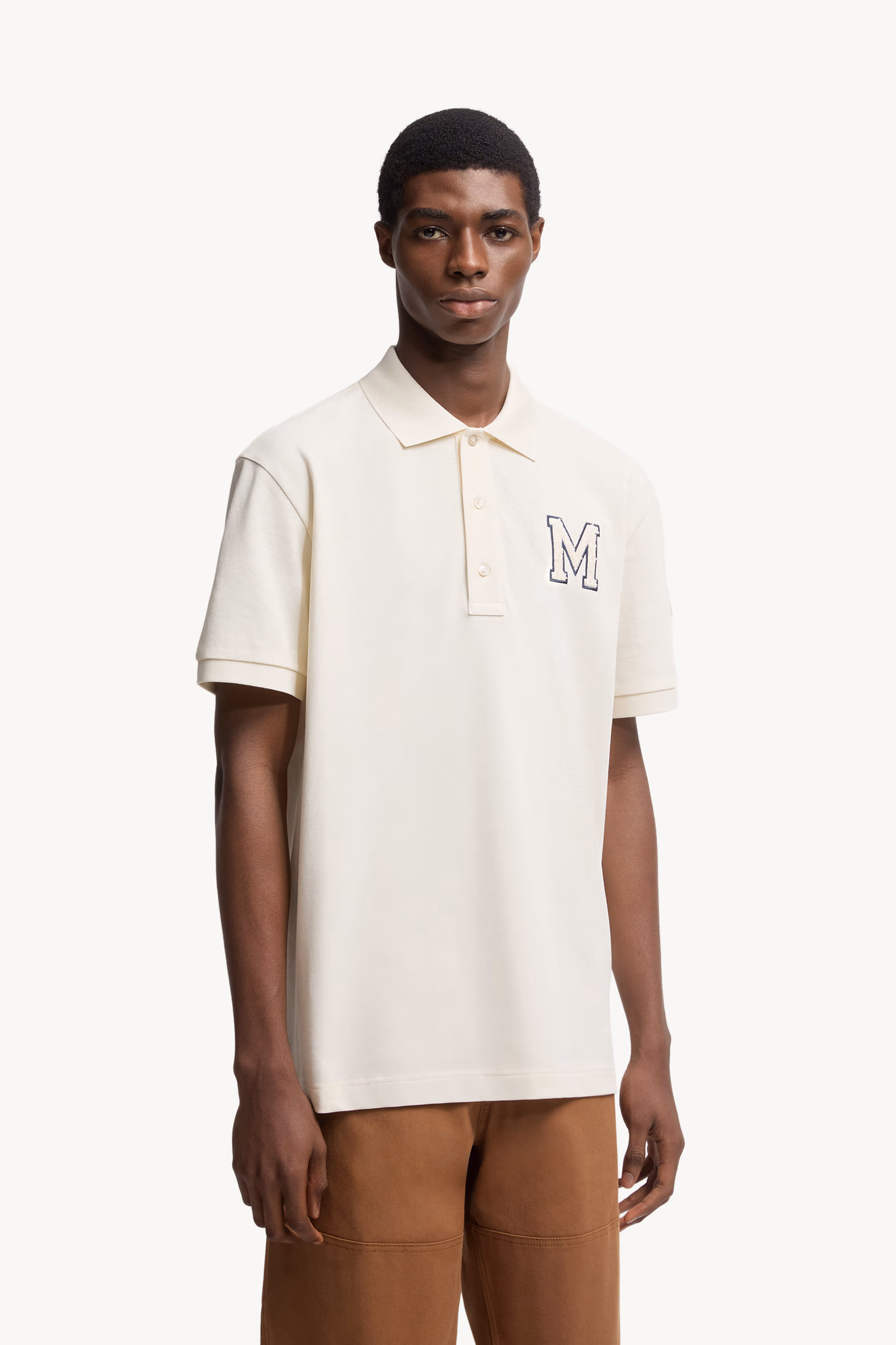 Polo en piqué de coton à monogramme Hommes Blanc Ivoire Moncler 3